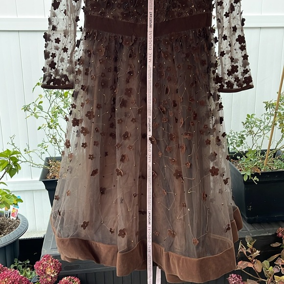 Mac Duggal - Brown Embellished Illusion High Neck Long Sleeve Fit & Flare Dress - Picture 9 of 17